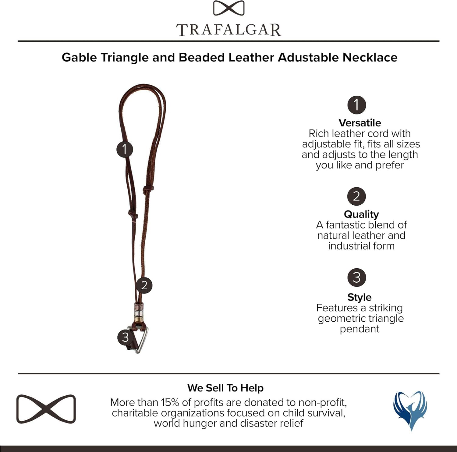 Trafalgar Men's Gable Triangle and Beaded Leather Adustable Necklace