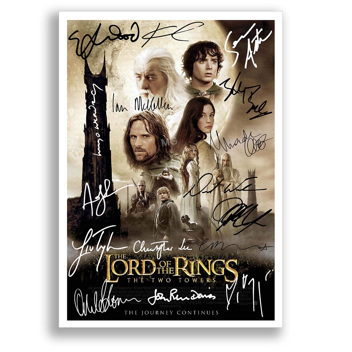 Mounted Gifts Trading Lord of the Rings All Movie Film Posters Cast Signed A4 Poster Photo Print Framed Autograph Gift Elijah Wood, Ian McKellen, Orlando Bloom (The Two Towers A4 Poster Only)