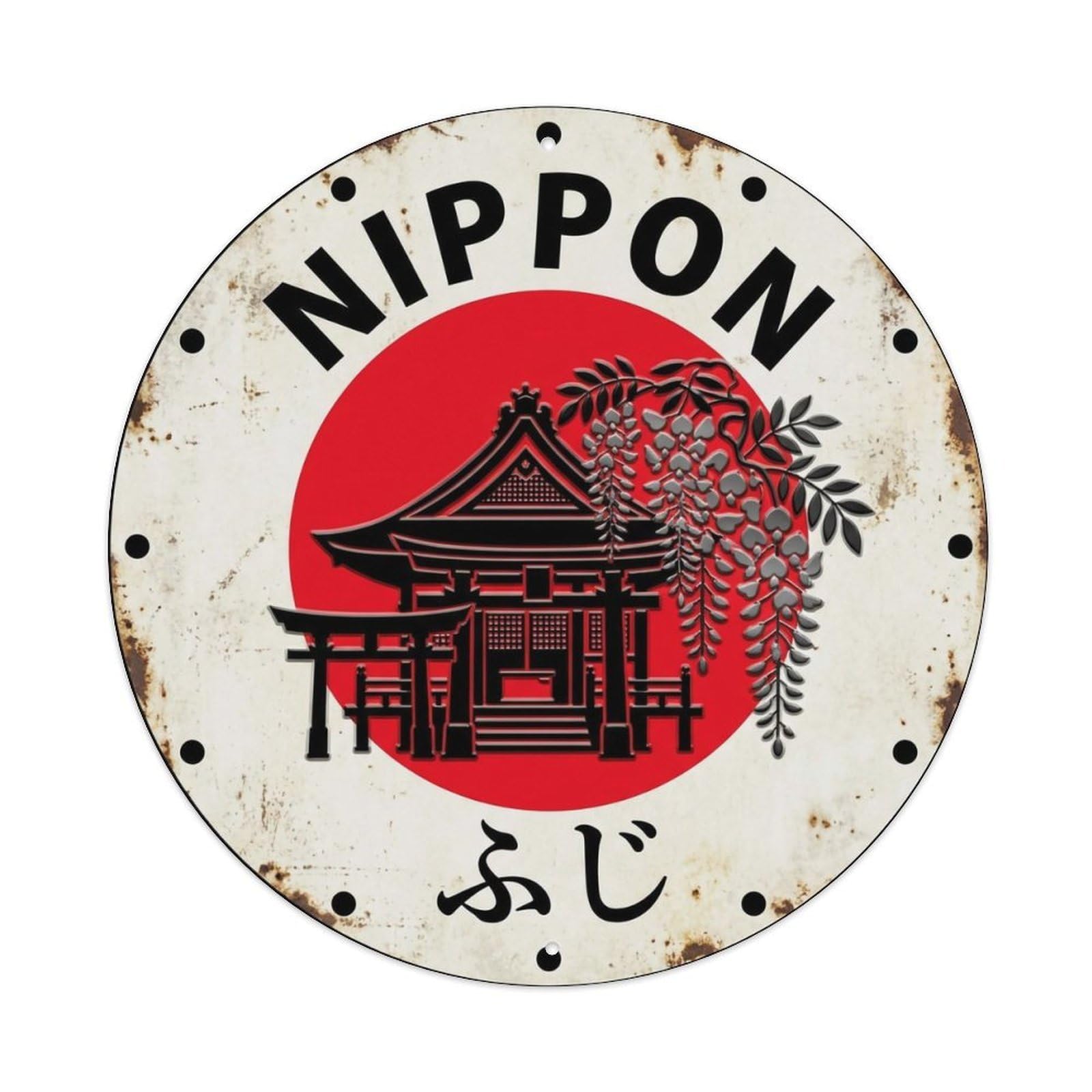 Yrnq 8X8inch Vintage Style Shrine Wisteria Nippon Sacred Flower Vintage Metal Tin Sign