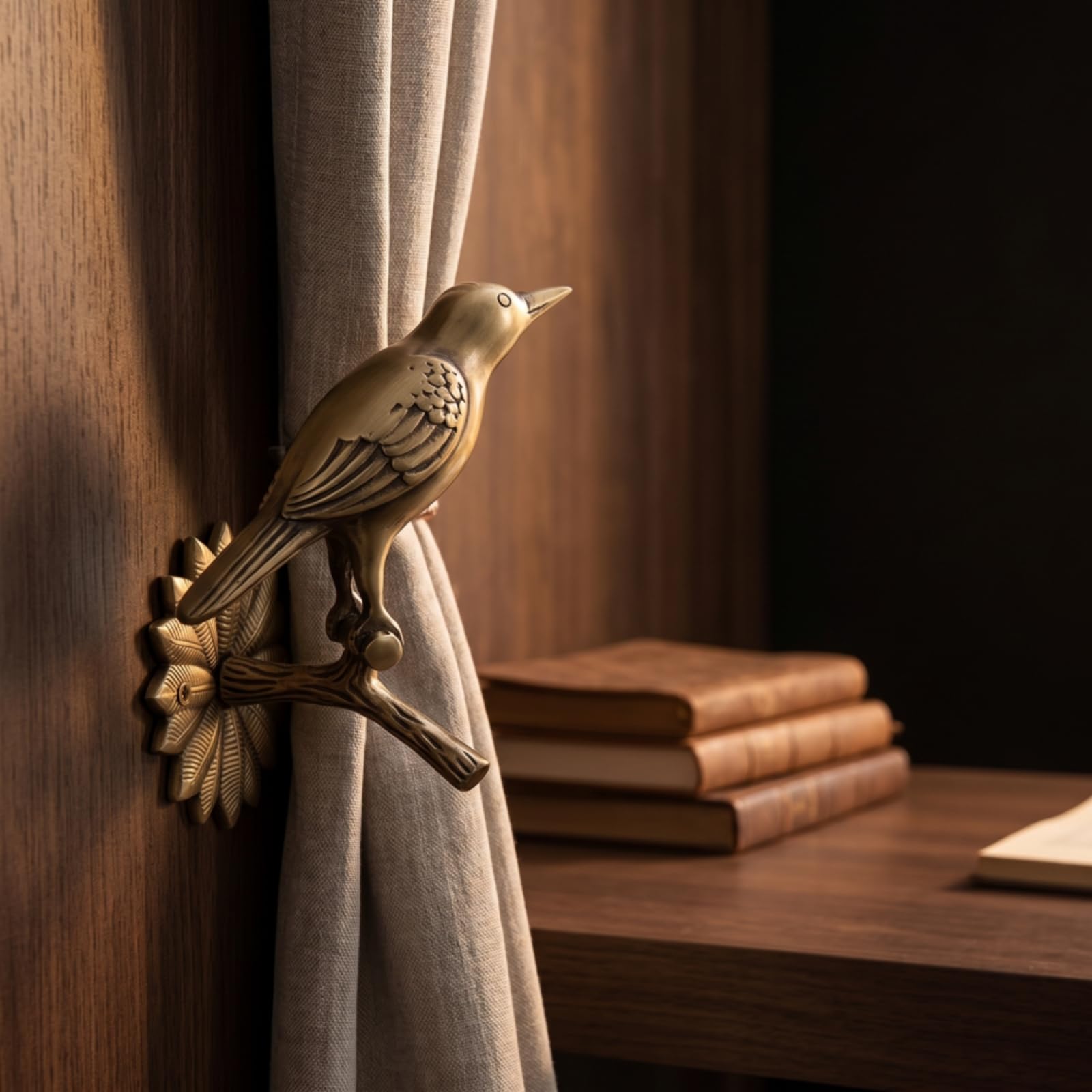 kowaku Crochet Rideau Oiseau Embrasse Rideau Patère Murale Support Draperie Design Rétro avec Feuille Tenue Soignée des Draperies Convient au Salon Chambre Décoration Campagne