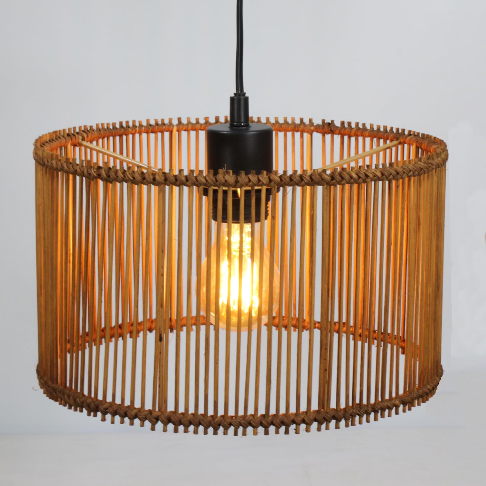 Eusamxon Modern Industrial Metal/Rattan Ceiling Light Shad Easy Fit Pendant Lamp Shade for Living Room Kitchen