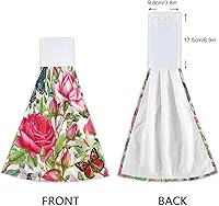 Vista 6 de Kitchen Towels with Hanging Loop, Soft Quick Dry Kids Kitchen Rags, 18.2 x 14 Inch, Set of 2, Botanical Roses Butterflies Retro