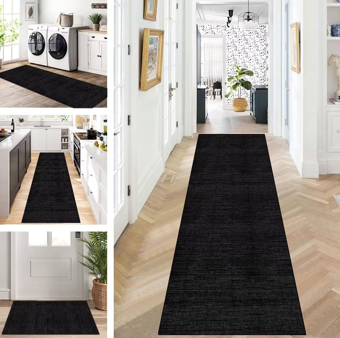 Tapis de couloir, cuisine, lavable, antidérapant, 70 x 180 cm, style vintage, noir, gris, long, tapis de cuisine, couloir, salon, chambre à coucher, vendu au mètre, personnalisable