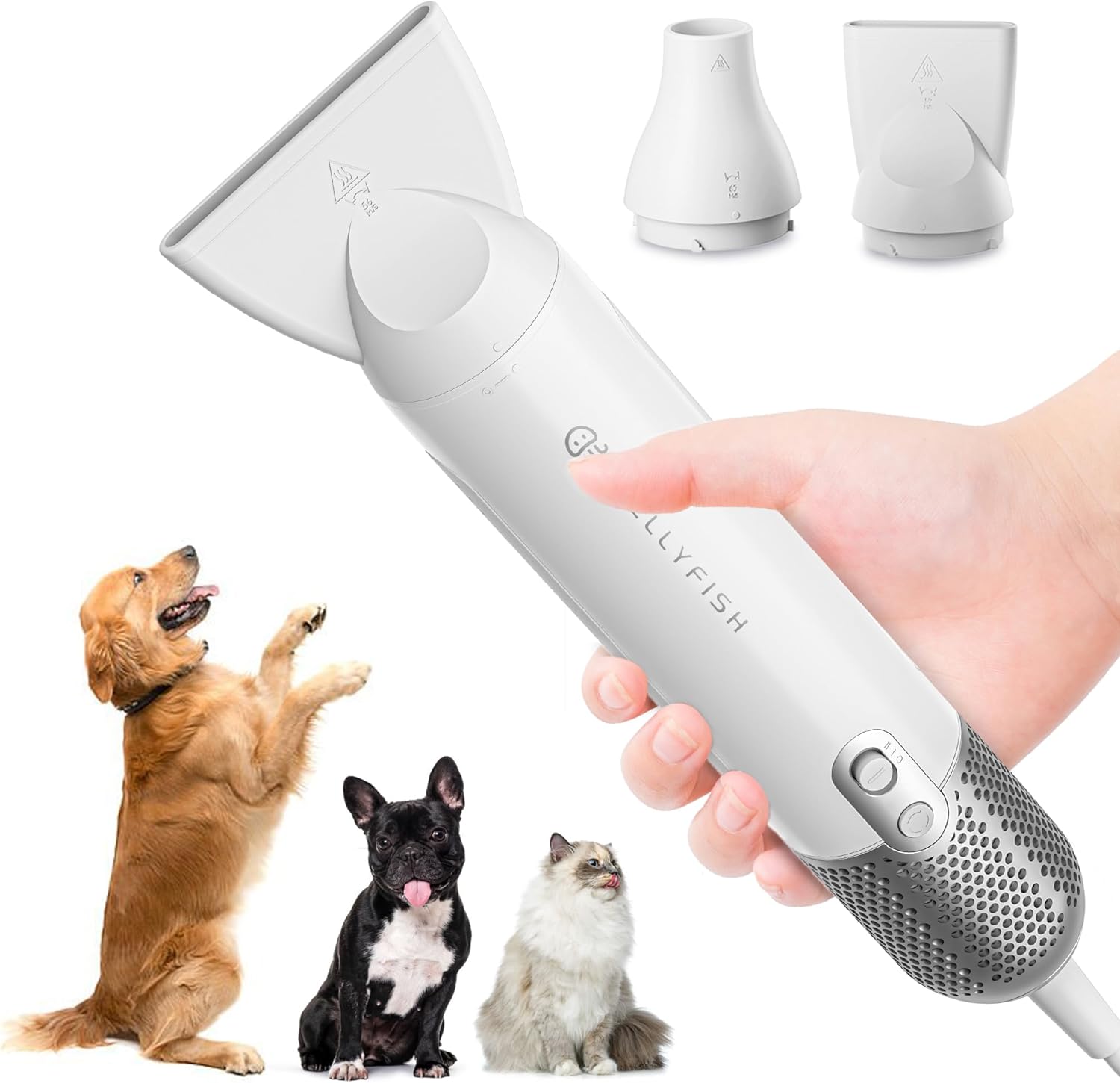 Jellyfish Dog Hair Dryer Handheld Lightweight Blow Dryer, High Velocity Dog Blower for Pet Grooming 1.21 lb, 2 Speeds, 4 Temps,Portable for Trave