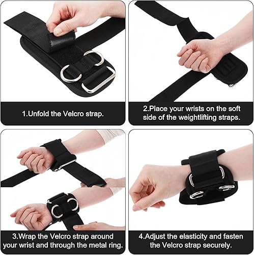 Miniatura 6 de Correas de elevación con anillos en D, puños de elevación, correas antideslizantes y ajustables para gimnasio, correa de muñeca para hombres y