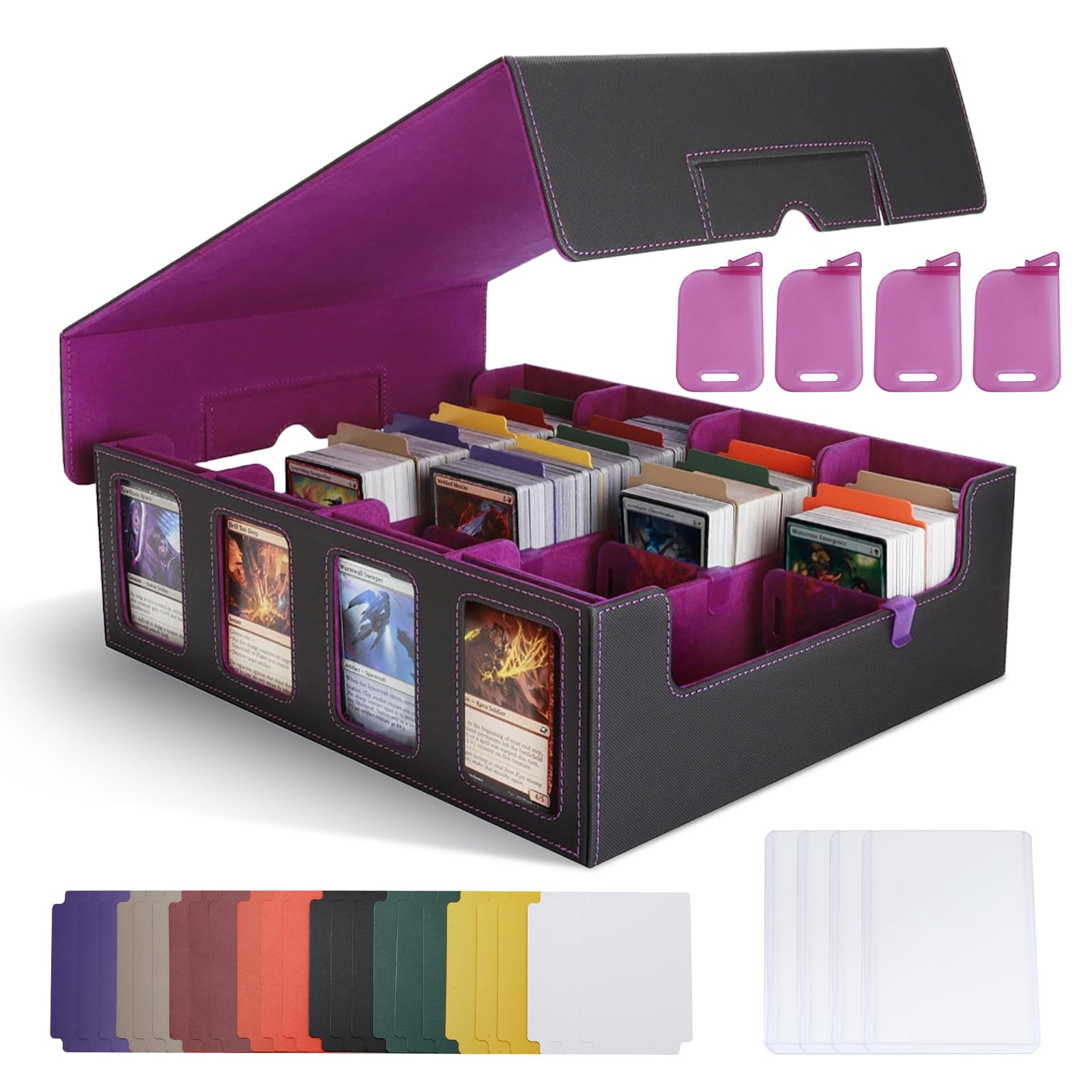 Simcat Opbergdoos voor verzamelkaarten met commandantdisplay voor meer dan 2400 kaarten voor Yugioh, TCG, Magic the Gathering, speelkaartenhoes, PU-lederen magnetische sluiting (paars