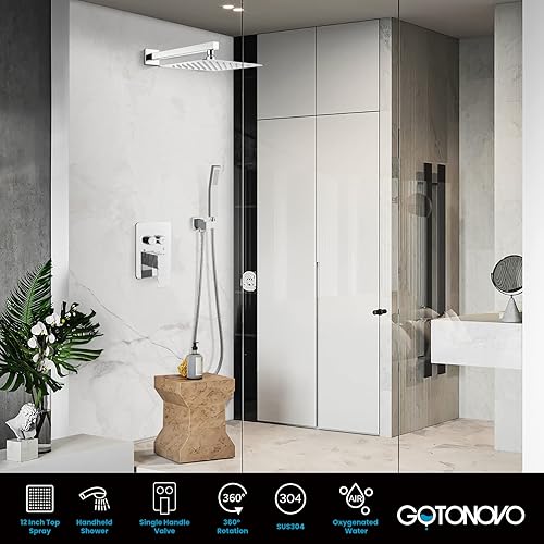Miniatura 2 de gotonovo Sistema de ducha de lluvia con botón pulsador, cabezal de ducha de mano con ducha de mano, válvula de equilibrio de presión incluida de