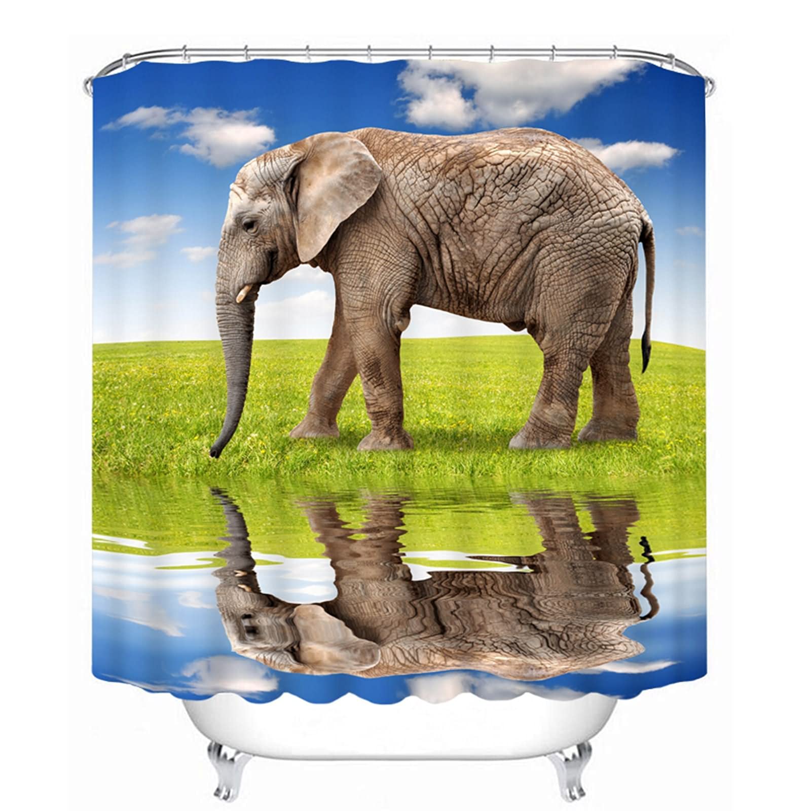 Rideau de douche motif éléphant 3D japonais vert et bleu KnSam