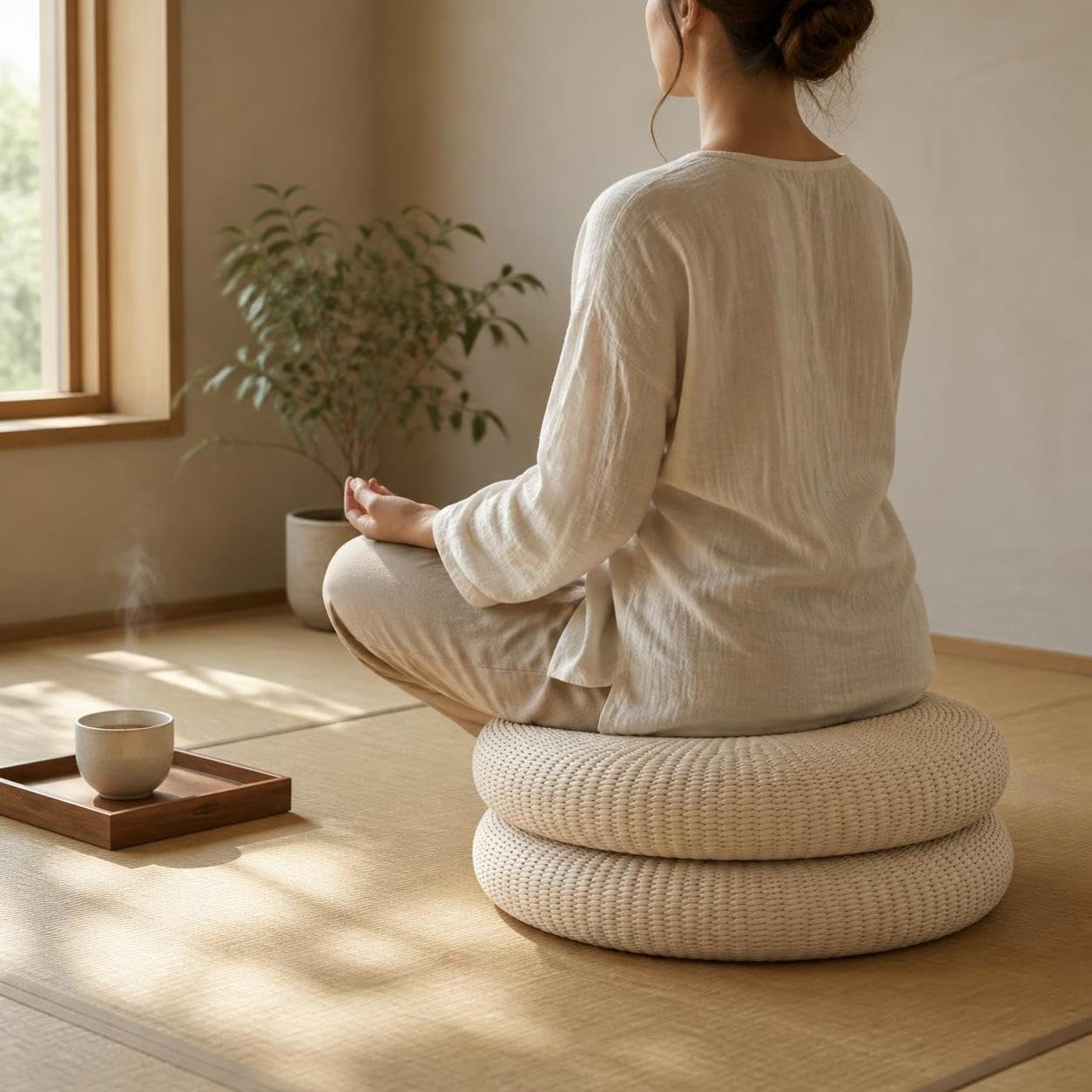 Cojín Suelo para Tatami, Estilo Japonés, Redo, para el Hogar, Paquete de Dos (2), promoción de Descuento, Diámetro 50CM, Grosor 20CM
