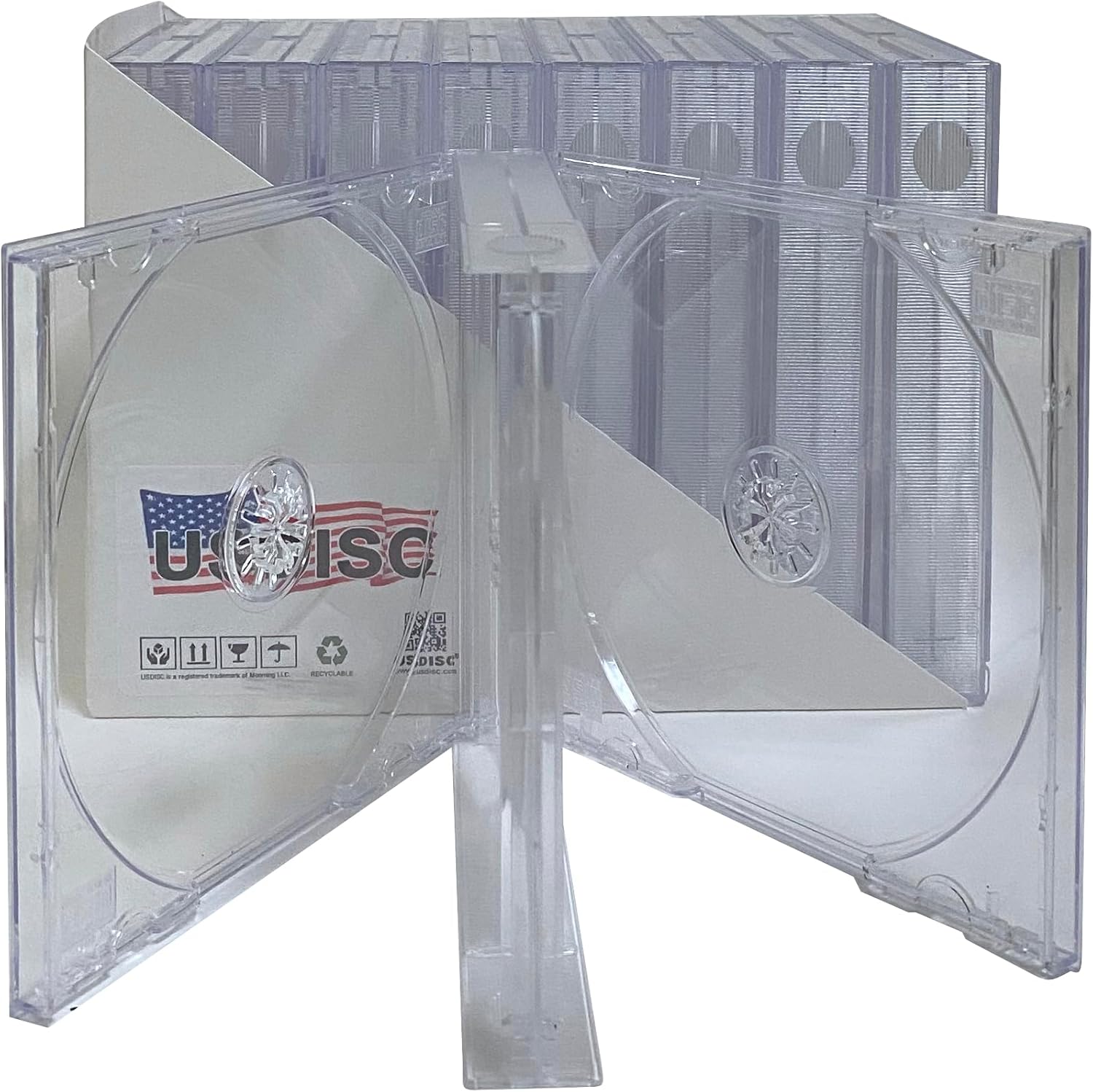 USDISC CD Jewel Cases Chubby 22mm, Quadruple 4 Disc, Clear, Pack of 25