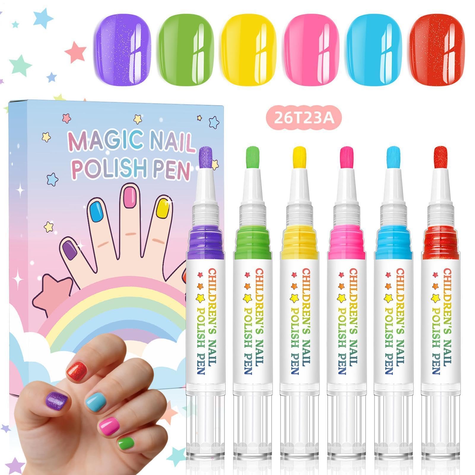 Lápices de esmalte de uñas para niños, 6 colores, de secado rápido, resistente al agua, para uñas de dedos, para manicura, cumpleaños, Navidad, niñas y uñas
