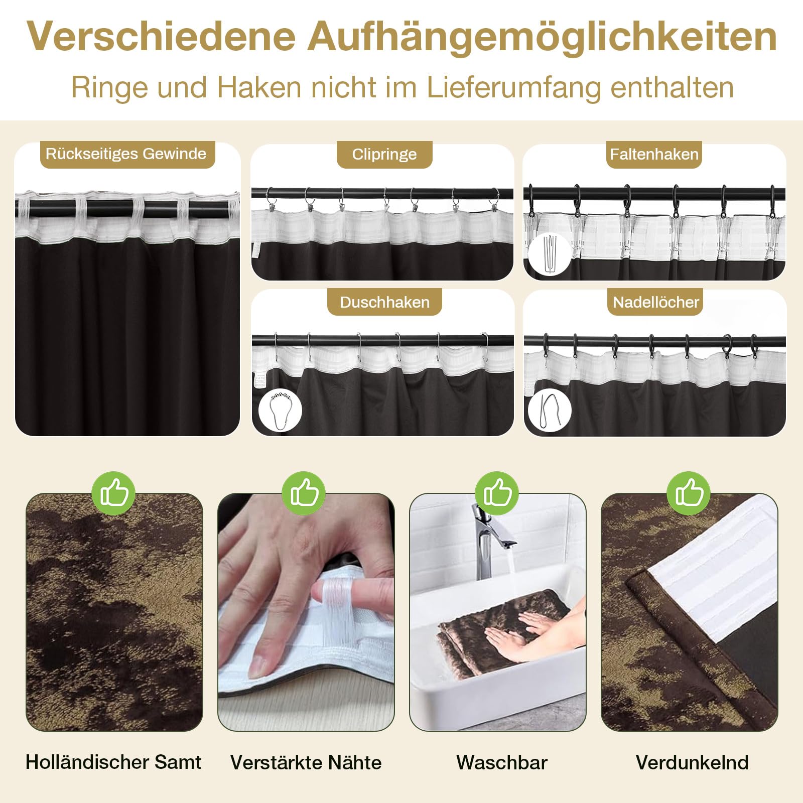 Rosnek Samt Vorhang Blickdicht 2er Set,H274xB132CM Gardinen Kräuselband mit Heißprägen Muster,Thermogardine Verdunklungsgardine mit Multifunktionsband,Braun