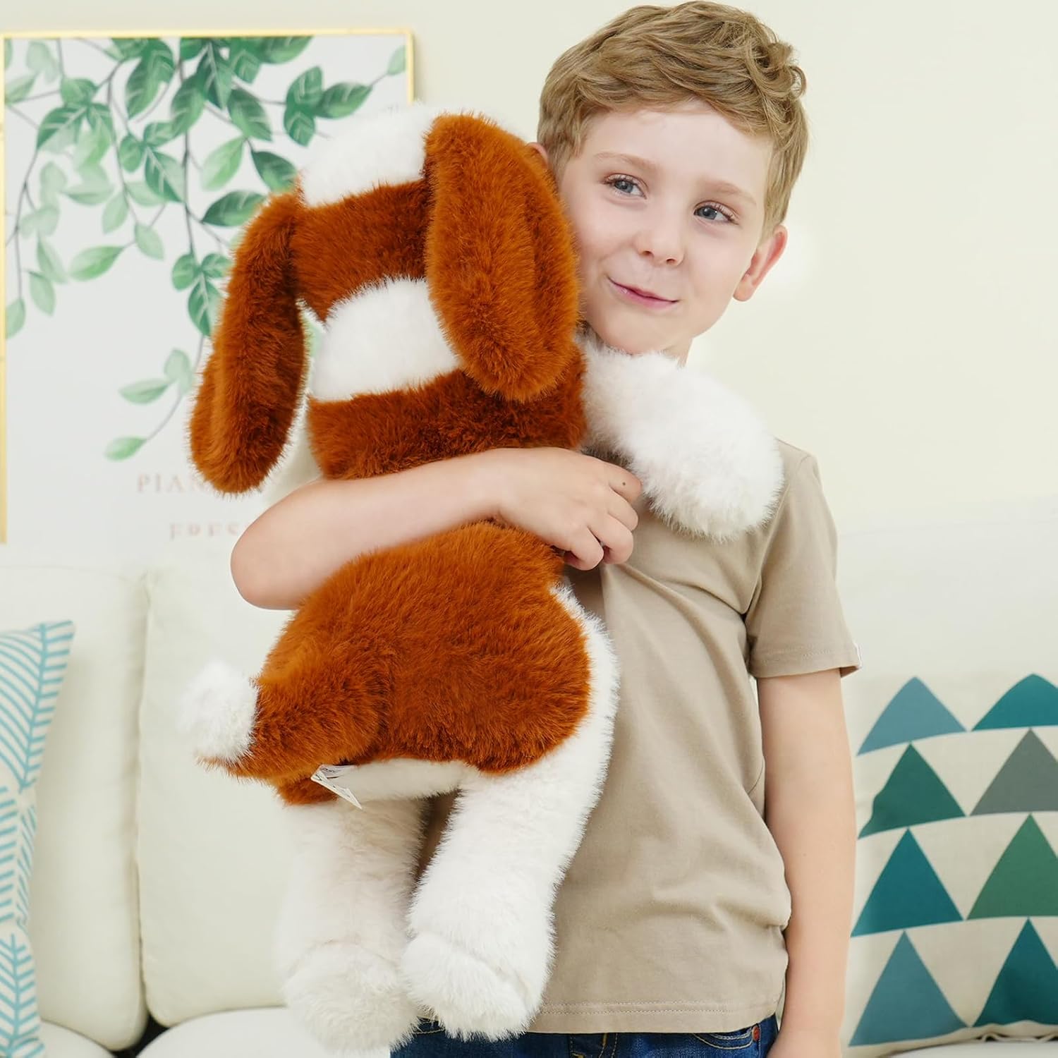 Weighted Puppy Stuffed Animals 24 Inch 4 lb Dog Plush Puppy plushie Toy with Soft Brown and White Fur, Realistic Lying Design, Hugging Companion Gift for Kids and Adults, Christmas and Birthdays