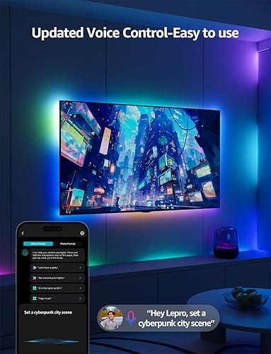 Miniatura 3 de Lepro Tira de luces LED S1 AI para decoraciones navideñas, tiras de luz RGB inteligentes de 32.8 pies con efectos de persecución IC y arcoíris,