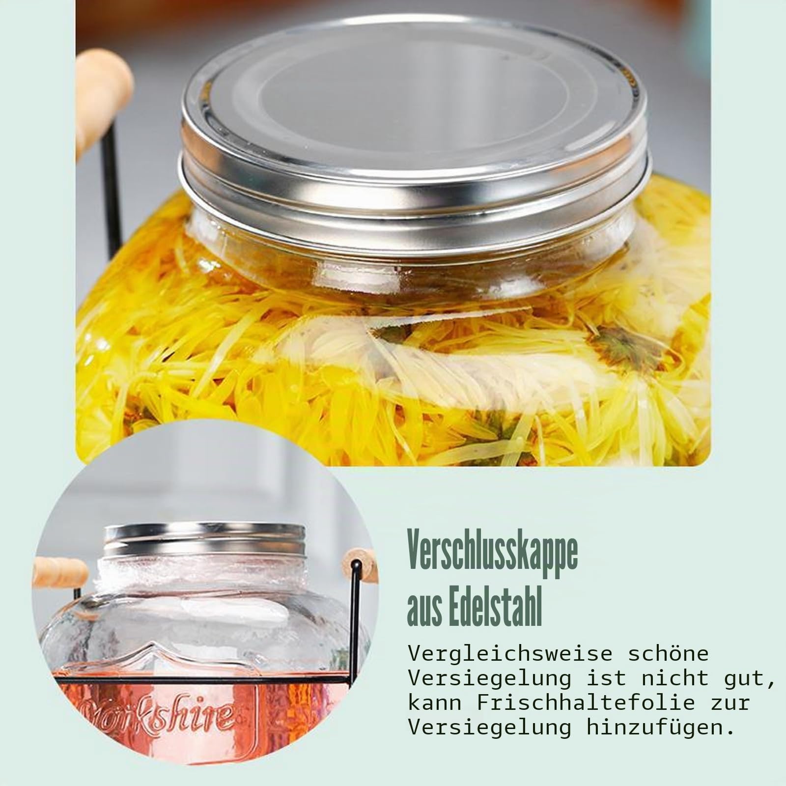 4L Getränkespender aus Glas mit Zapfhahn, Deckel und Metallständer, Wasserspender für Limonade, Saft, Eistee, Cocktails und kalte Getränke, für Party, Buffet und Küche