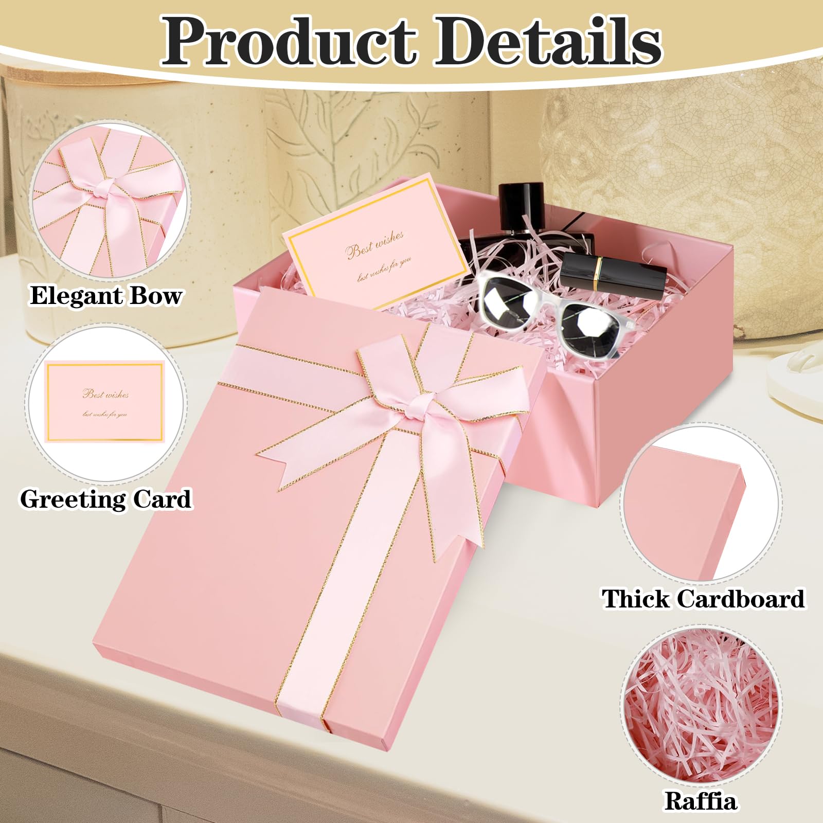 SM SANMARIE Scatola Regalo Con Coperchio Magnetico, Scatole Regalo Di Alta Qualità, Carta 1200 Gr, Set Pacco Regalo Con Raffia, Nastro E Bigliettino, Design Bicolore Champagne E Bianco