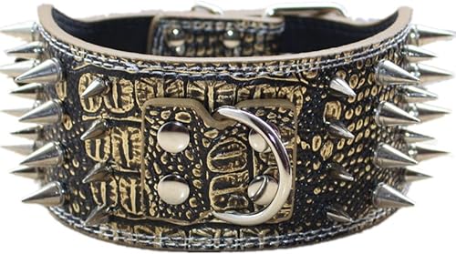 Miniatura 5 de Serijoars Collar de perro de cuero con tachuelas afiladas de 3 pulgadas para entrenamiento, deportes, caminar, talla M, L, XL, para pitbull,