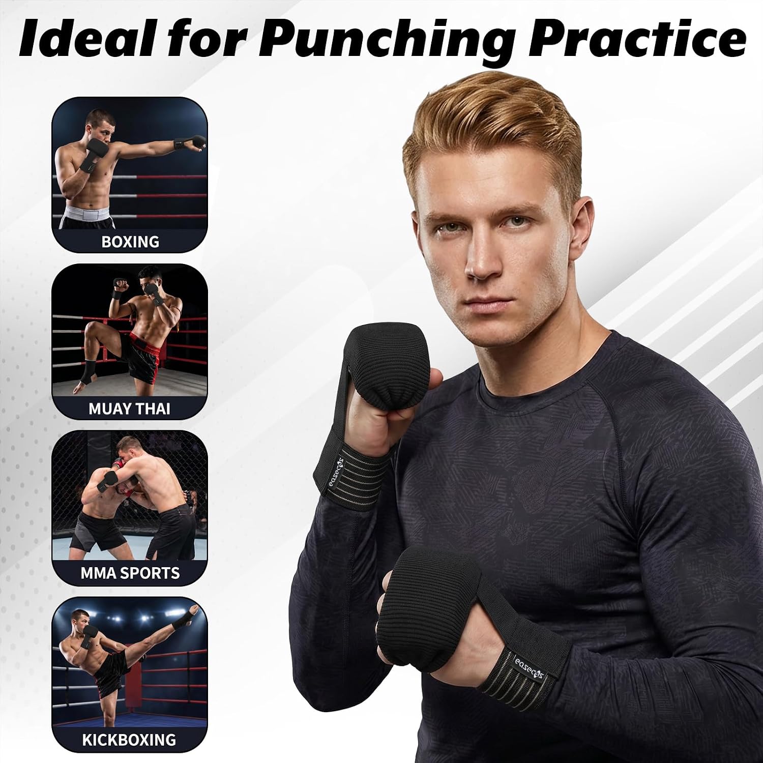 2 Pcs Boxing Knuckle Guard Pad Quick Hand Wrap, Padded Knuckle Support Protective Punching Wrist Guard with Elastic Wrist Strap for Boxing Muay Thai Kickboxing MMA Combat Sports Training Wear