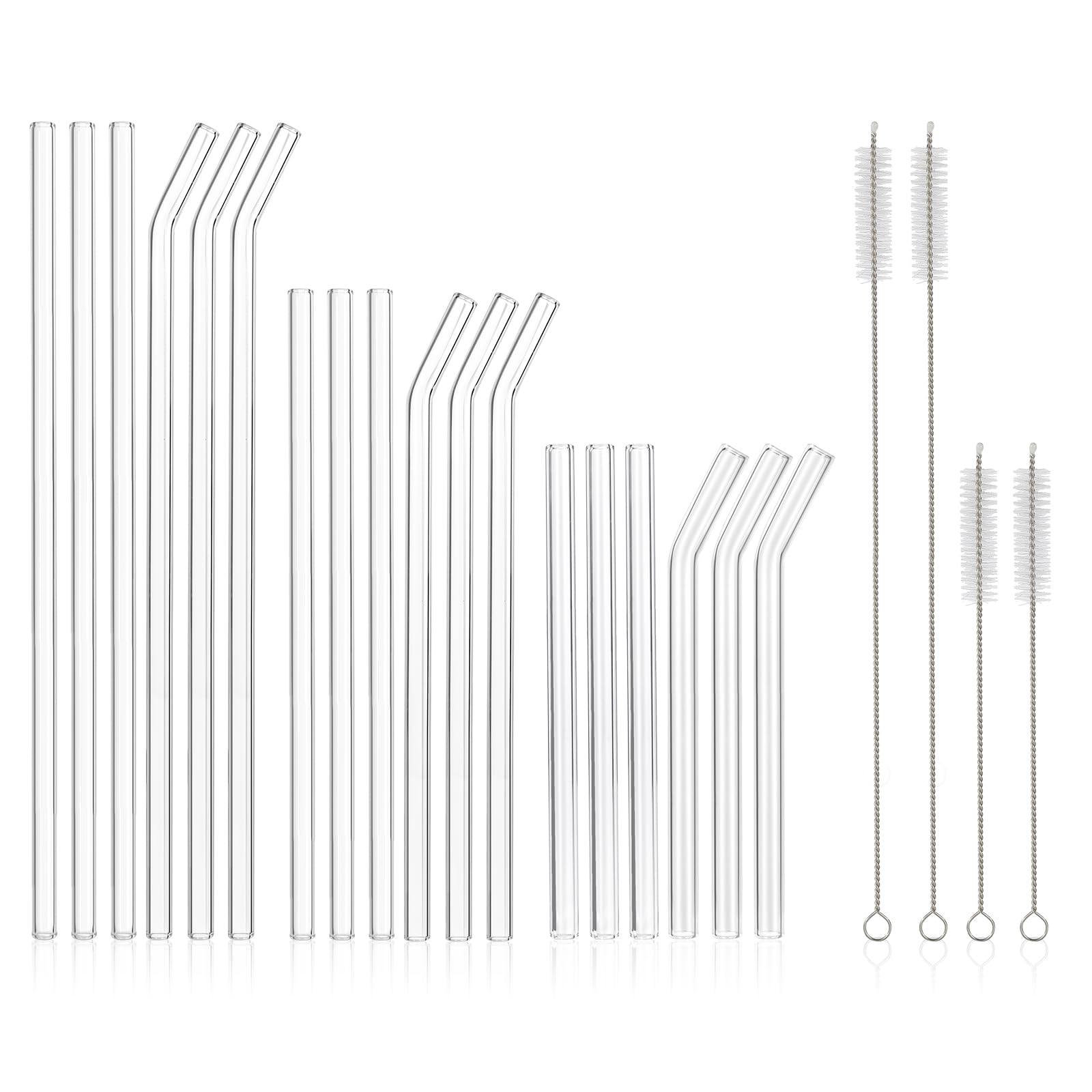 Photo 1 of [22 Pcs] Reusable Glass Straws Shatter Resistant - Size 12"x8mm,9"x8mm,6"x8mm Including 9 Straight and 9 Bent Clear Glass Straws with 4 Cleaning Brush for 20 30 40 oz Tumblers,Cocktail,Coffee,Juice