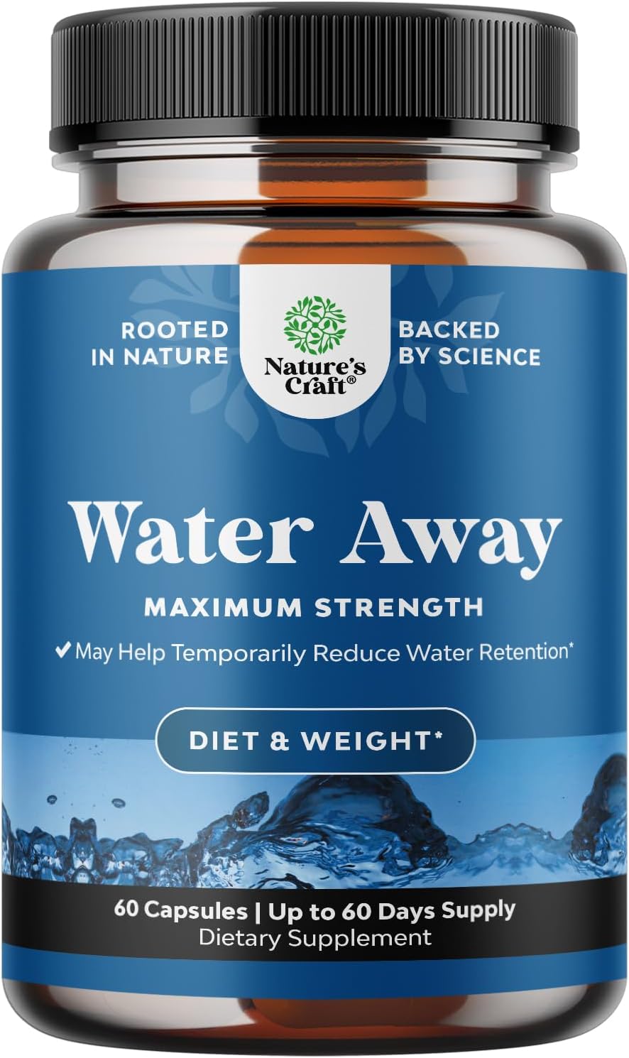 Water Away Diuretic Supplement with Dandelion Leaf ? Bloat Relief Pills Weight Loss Relieve Swelling Water Retention ? Natural Green Tea Extract Potassium Vitamin B6 for Men & Women