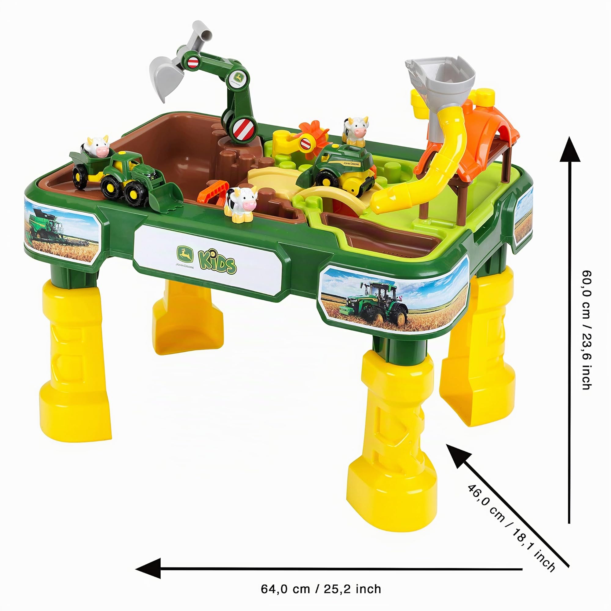 Theo Klein 3948 Table de Jeux à Sable et à Eau John Deere - avec Ferme, Vaches, véhicules agricoles, Pelle articulée, etc. - Dimensions : 64 x 46 x 60 cm I pour Enfants à partir de 18 Mois