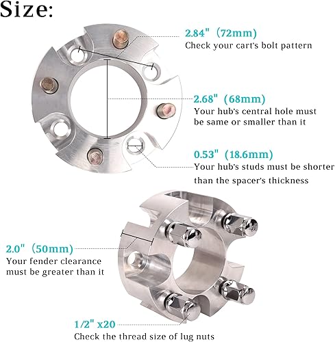 Vista 3 de 10L0L Adaptadores espaciadores de rueda de carrito de golf de 2 pulgadas para EZGO Club Car 4 Lug