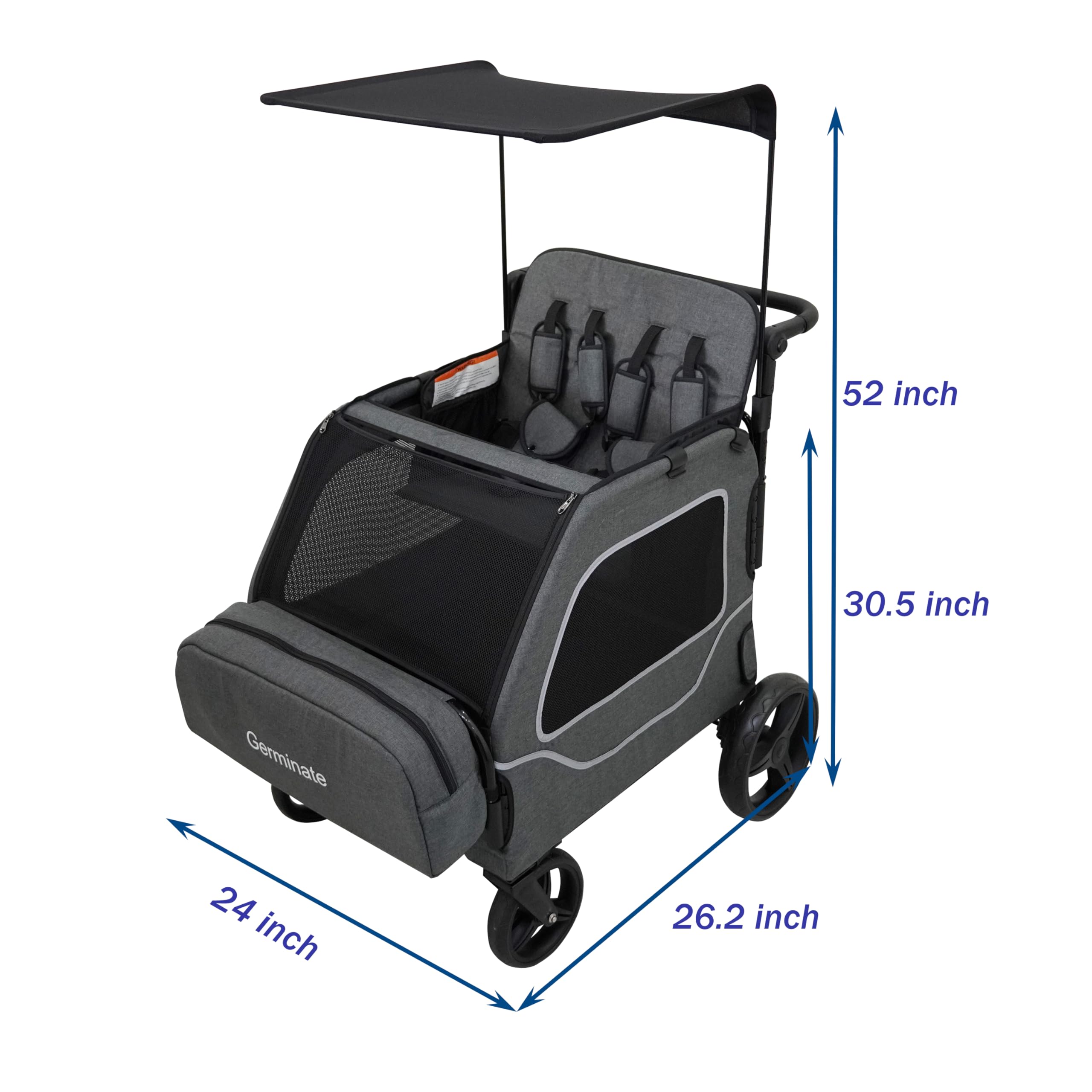 JULYSHILIU Foldable Fun Car-Shaped Wagon Stroller for 2 Kids All-Terrain Push Cart, XL Cargo Space, Removable Canopy, 5-Point Harness & Elevated Seats for Park/Shopping/Outings (Black Grey)