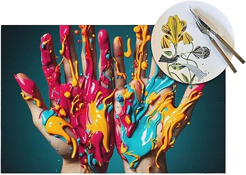 Miniatura 5 de 6 PCS PVC Placemats Set Place Mats Colorful Hand Non-Slip Weave Place Mats 12" x 18" Farmhouse Table Mat Set for Family Dinners Wedding Parties