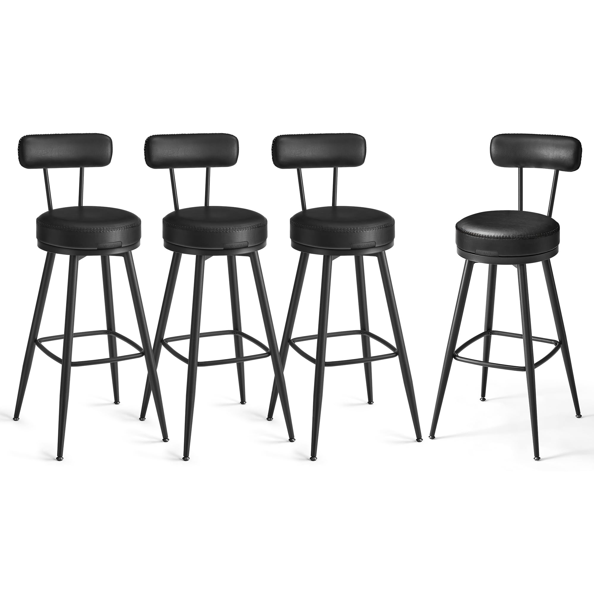 VASAGLE EKHO Collection - Bar Stools Set of 4, Swivel Bar Height Bar Stools with Back, Synthetic Leather with Stitching, Mid-Century Modern, 30-Inch