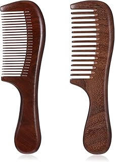 2 Pcs Sandalwood Comb Set Handmade Wide Tooth Comb and Fine Tooth Comb Wooden Comb Anti-Static Wood Comb Green Sandalwood Detangling Comb Hair Combs for Women Men