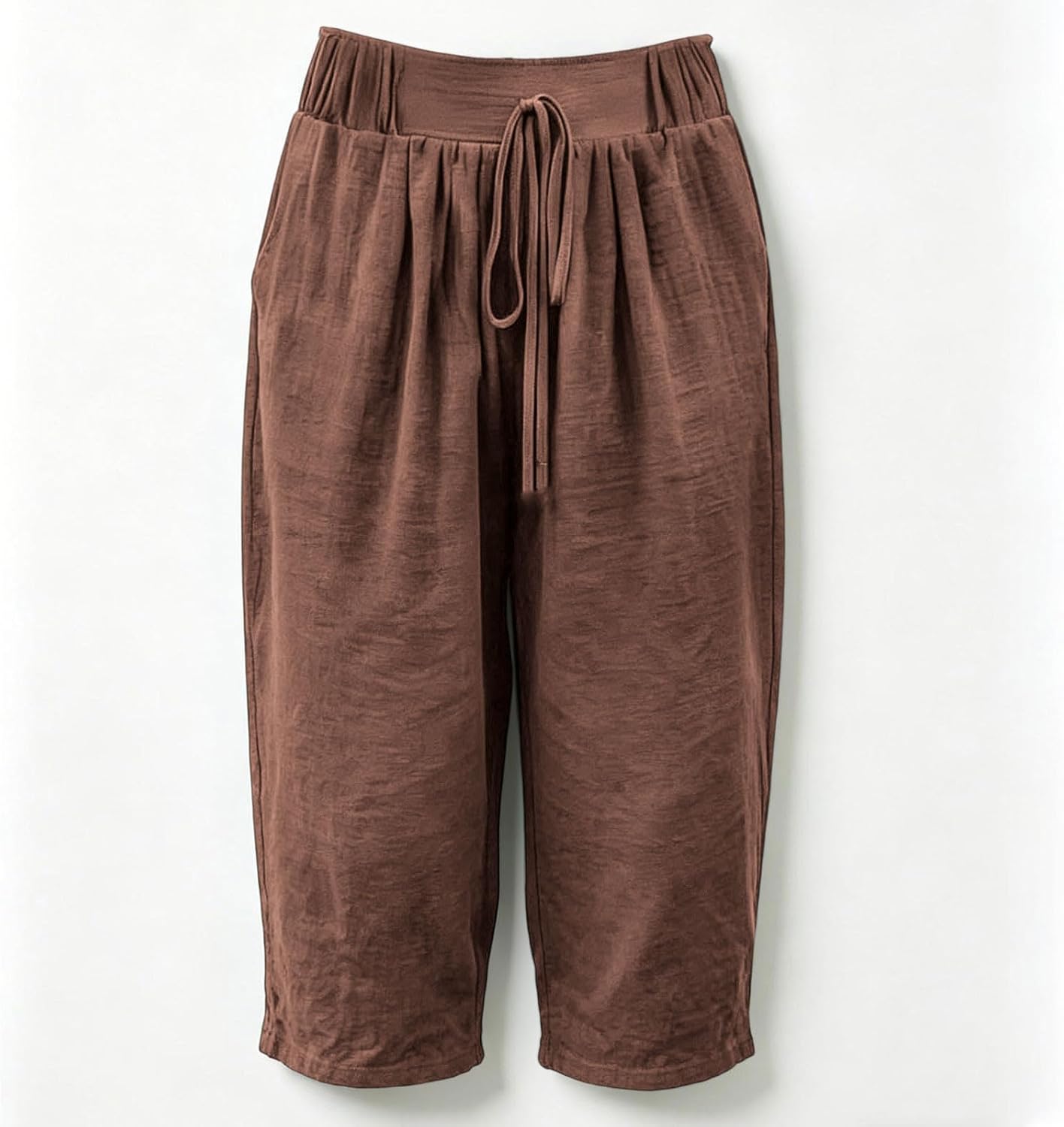 Womens Capri Pants Lightweight Casual Summer Capris Drawstring Elastic Waist Wide Straight Leg Cropped Pants