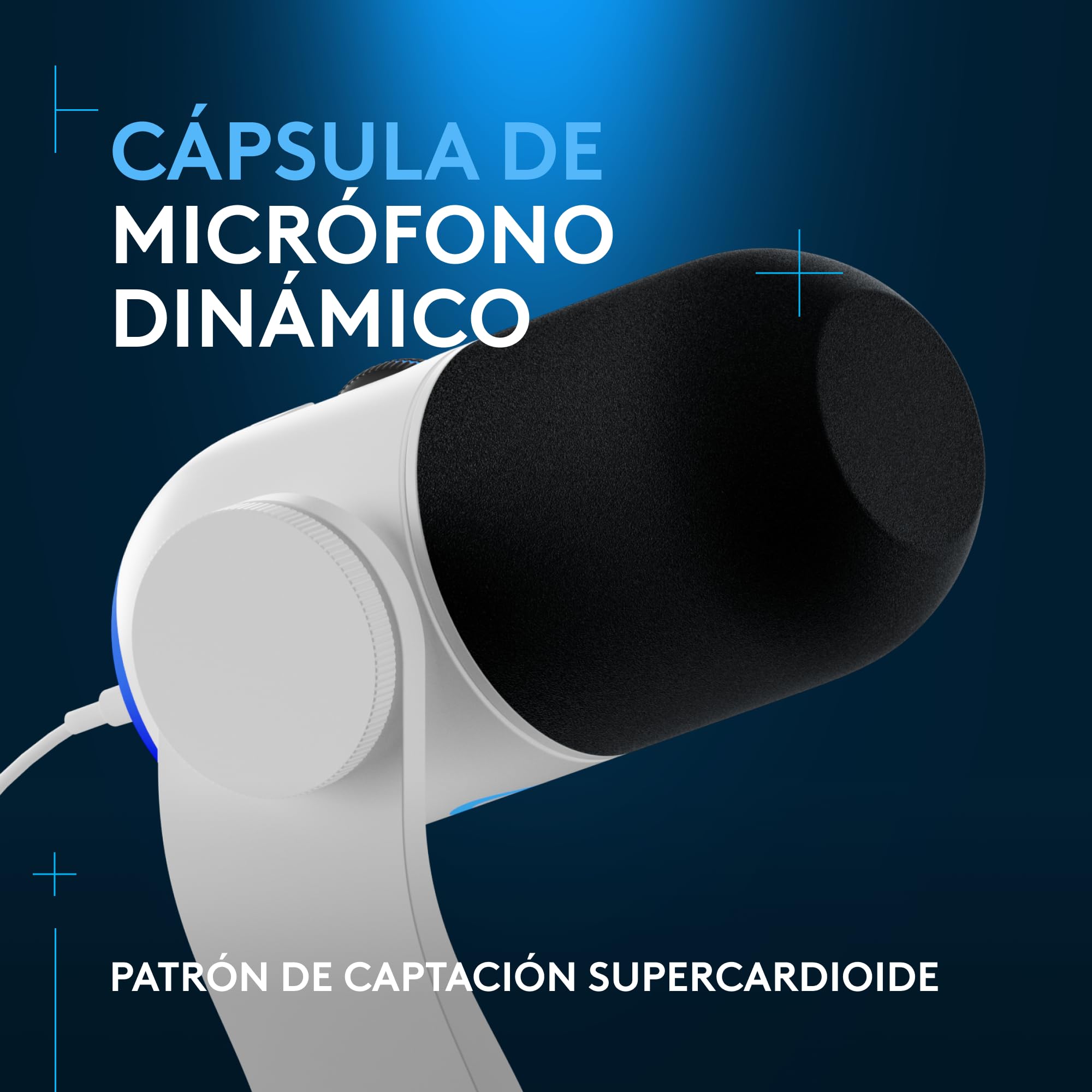 Logitech G Yeti GX, micrófono dinámico RGB con LIGHTSYNC para Gaming, micrófono USB para Streaming, supercardioide, Plug and Play USB para PC/Mac - Blanco