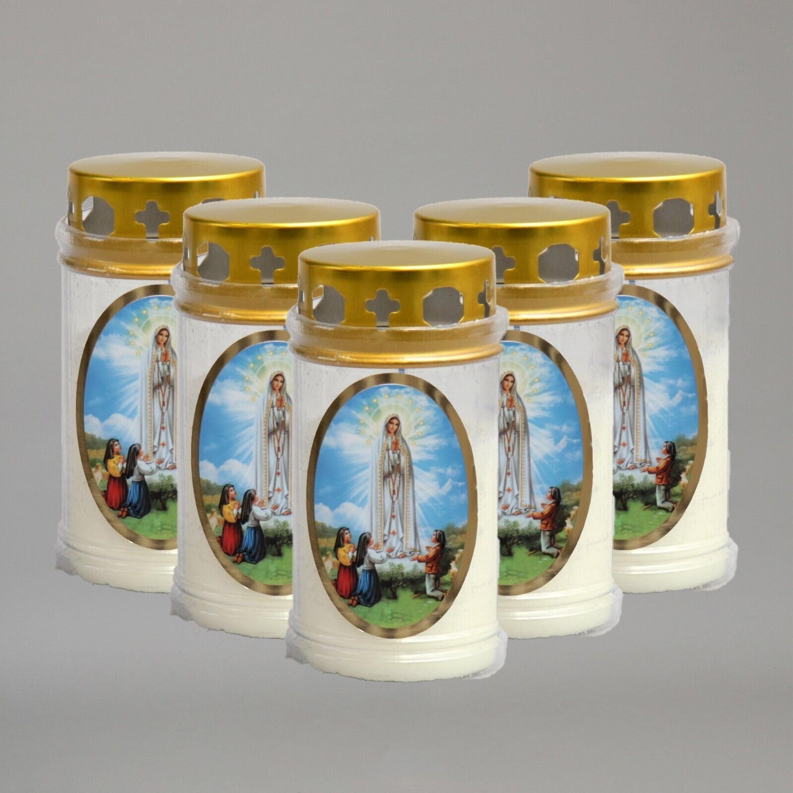 Church Supply White Pack Of 5 Our Lady Of Fatima Memorial Candles, 13851