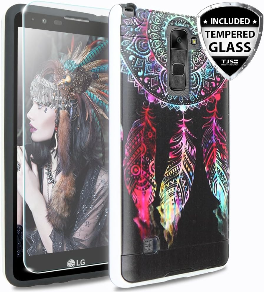 LG G Stylo 2 Case, LG G Stylo 2 Plus Case, LG Stylo 2 V Case, with TJS [Tempered Glass Screen Protector] Dual Layer Shockproof Tough Brushed Hybrid Armor Drop Protection Case Cover (Catcher)