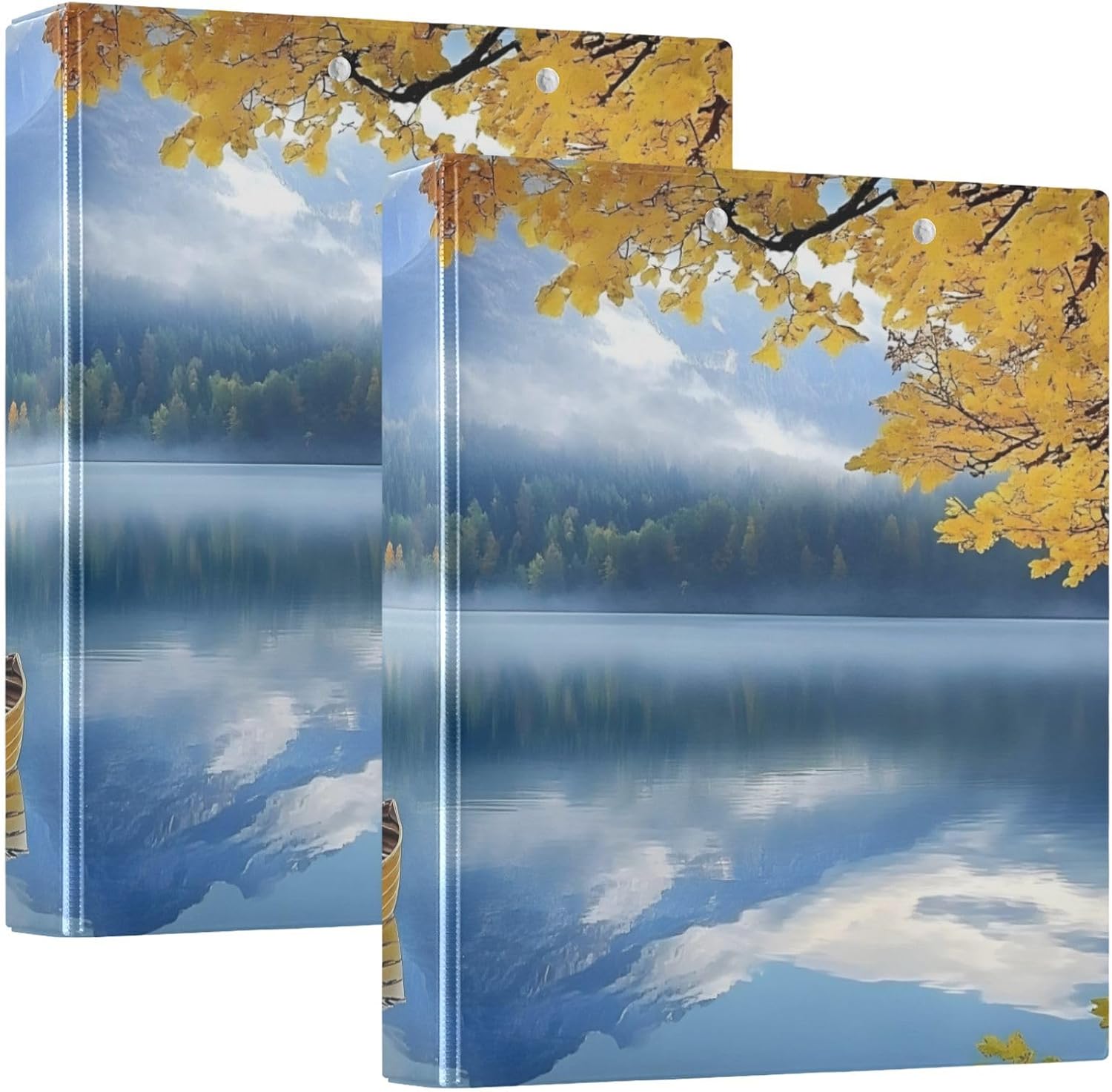 Landscape Boat Autumn Lake 3 Ring Binder 1.5 Inch Round Ring Binder with Clipboard Round Ring Binder with 3 Interior Pockets 200 Sheet Capacity 1 Pack