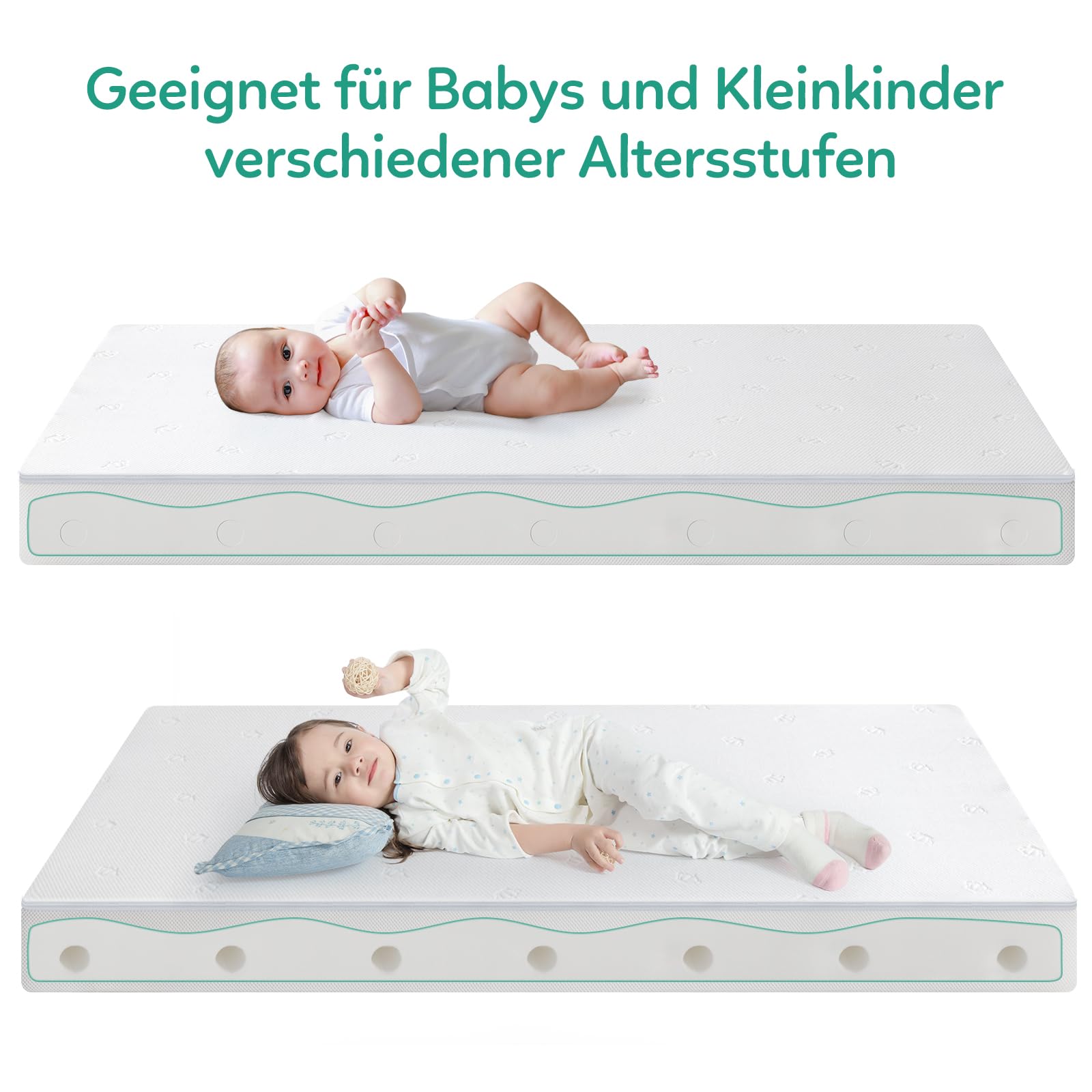 BedStory Babymatratze 70 x 140 für Babybett und Kinderbett,verstellbare Härte 12cm Höhe atmungsaktive Kindermatratze mit abnehmbarem und waschbarem Bezug, Oeko-TEX Standard 100 Zertifiziert