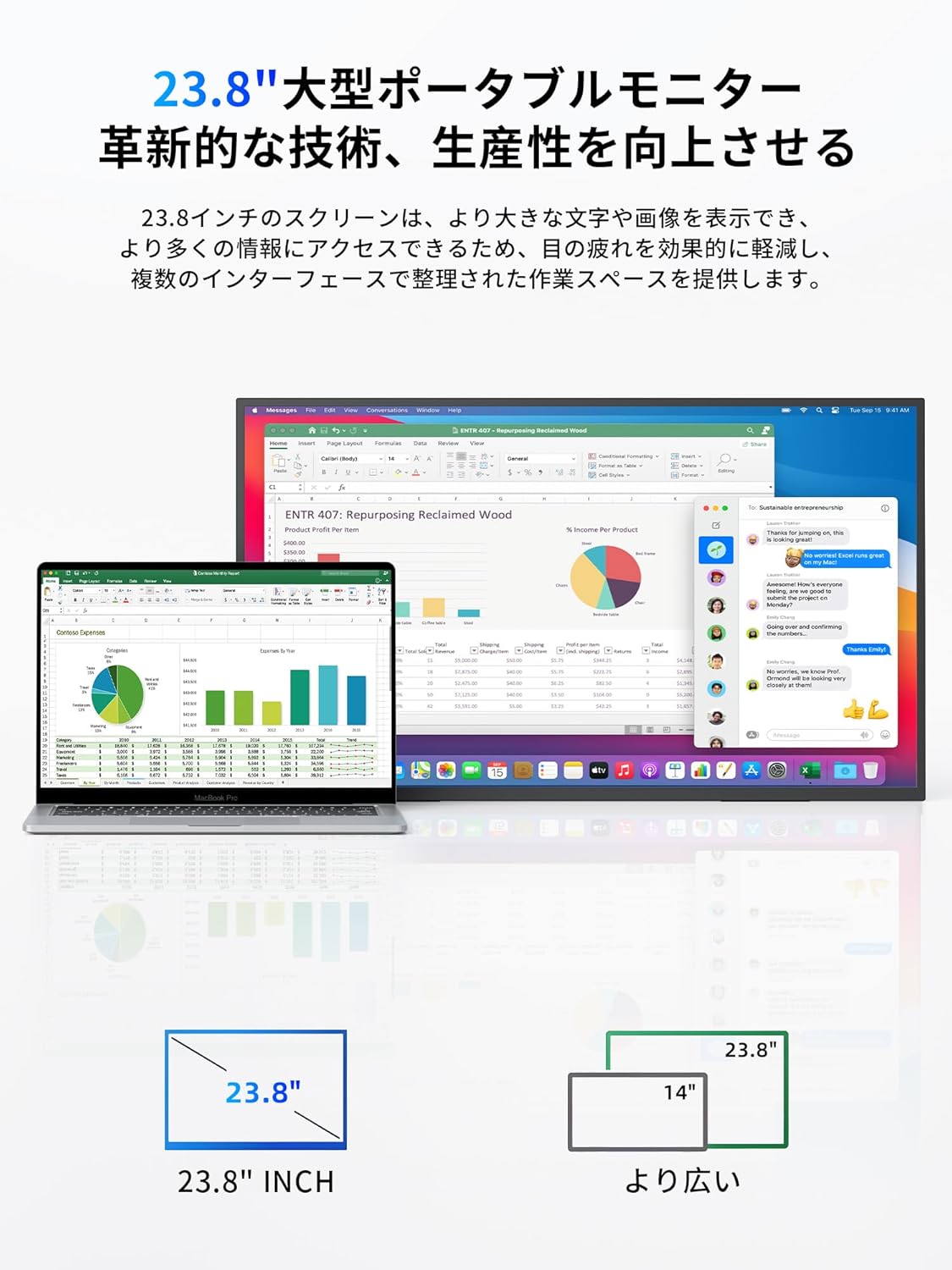 KEEPTIME モバイルモニター 23.8インチ 1080P 100HZ 非光沢画面 持ち運び VESA対応 ポータブルモニター