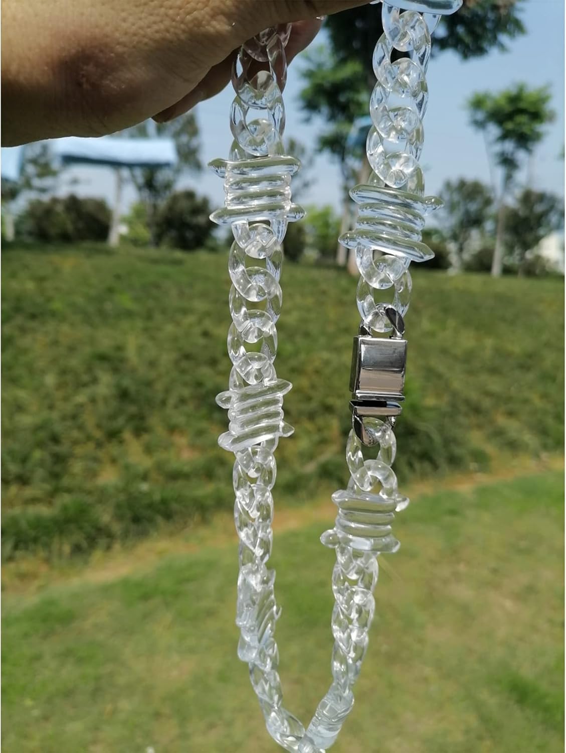 Transparent Exaggerated Chain Acrylic Necklace,Personalized Vintage Acetate Chain Collar Jewelry for Women Men-21.2 Inches Transparent 1