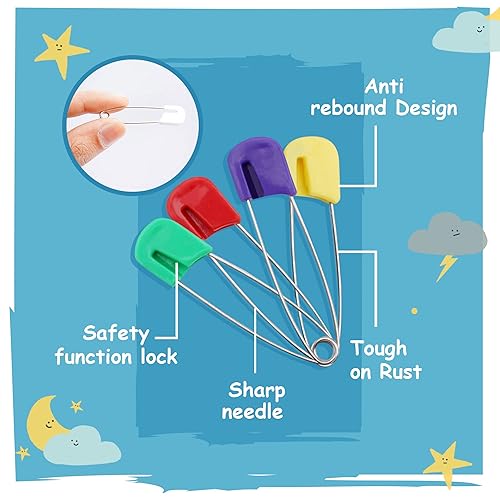 Miniatura 3 de 50 pasadores de pañales  pasadores de acero inoxidable con cierre de seguridad de plástico, pasadores grandes para pañales con cabezas de plástico