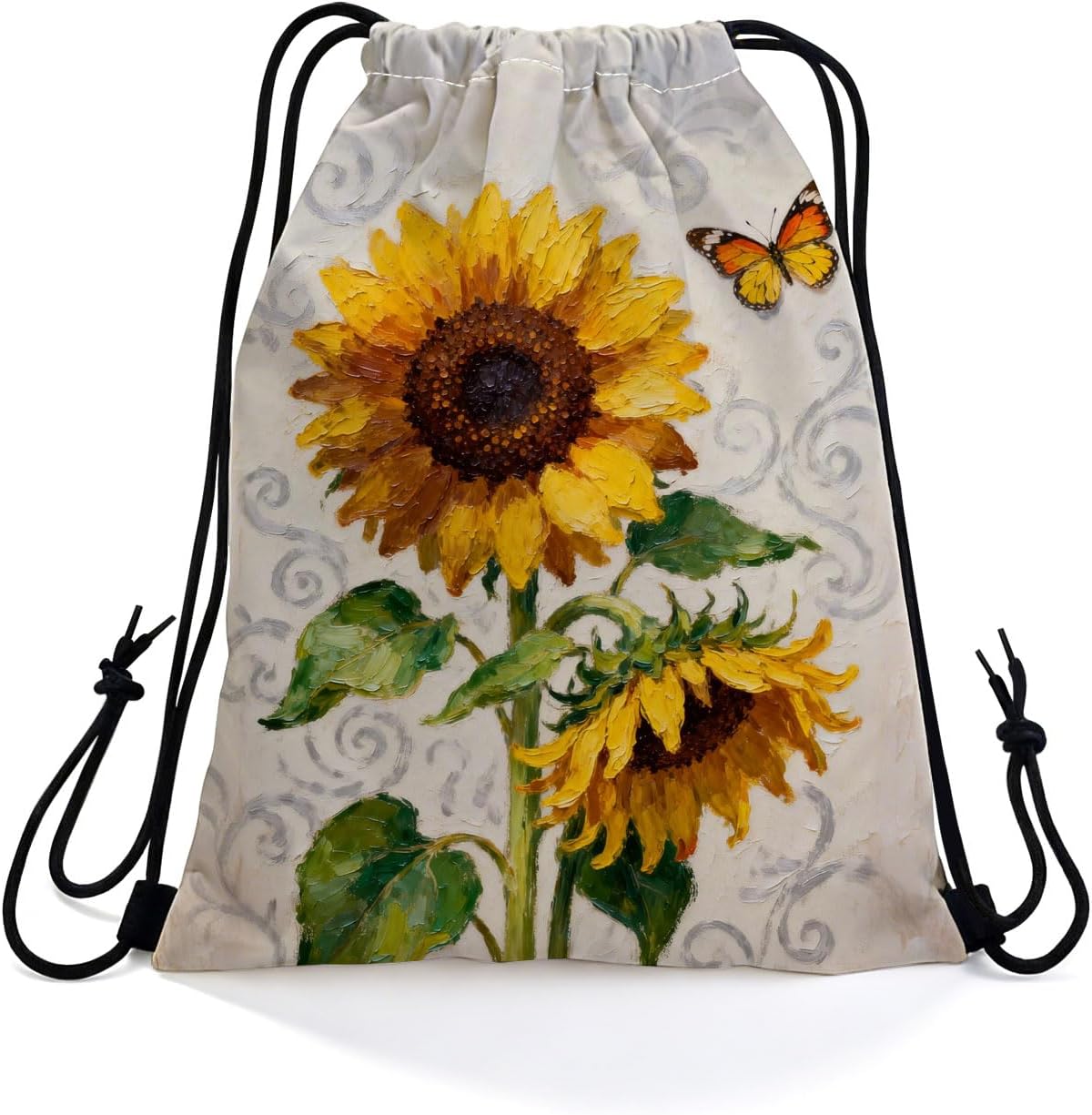 Retro Sunflower Dual-Sided Print Drawstring Bag