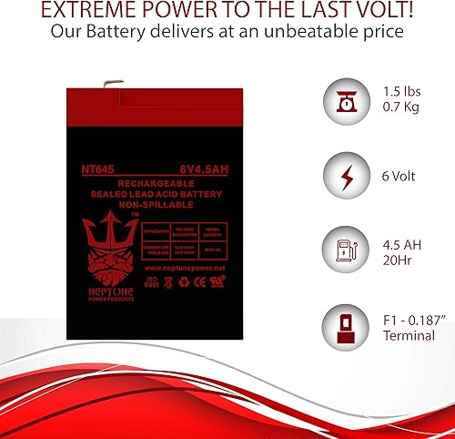 Miniatura 4 de Neptune 6V 5Ah NT-650 Batería recargable de plomo ácido sellada SLA (paquete de 1)