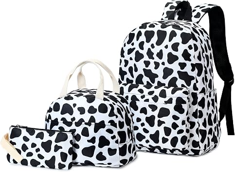 Cow Print Girls School Backpack Set 