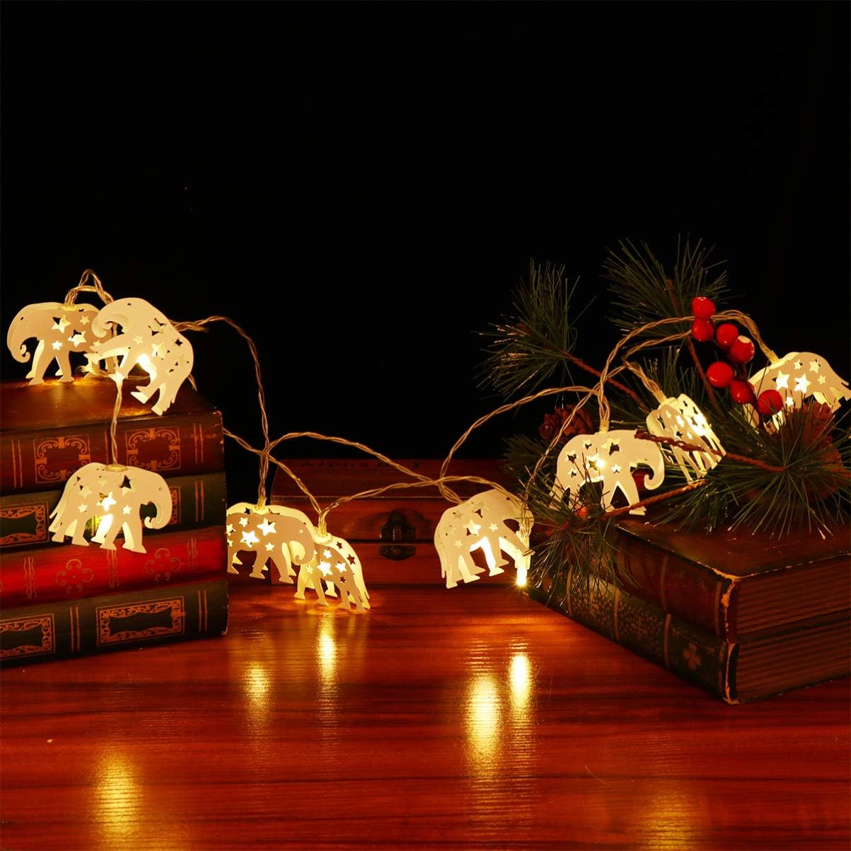 Uonlytech Elephant Strings Lights Hollow Elephant Fairy Light Elephant
