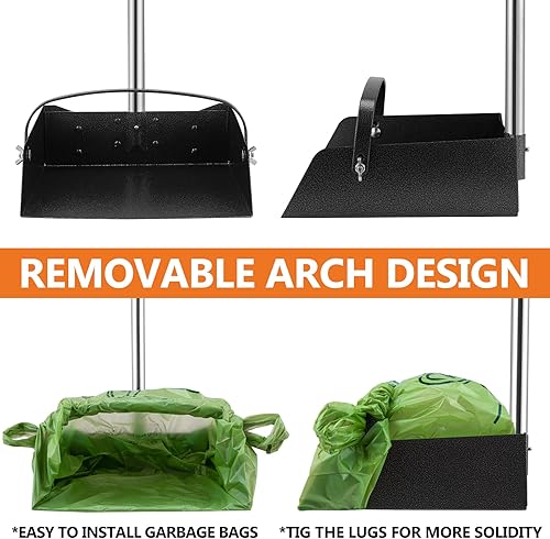 Miniatura 3 de Toozey Recogedor irrompible para excrementos de perro con bandeja extra grande de metal inoxidable y pala de rastrillo de mango largo de 43.31