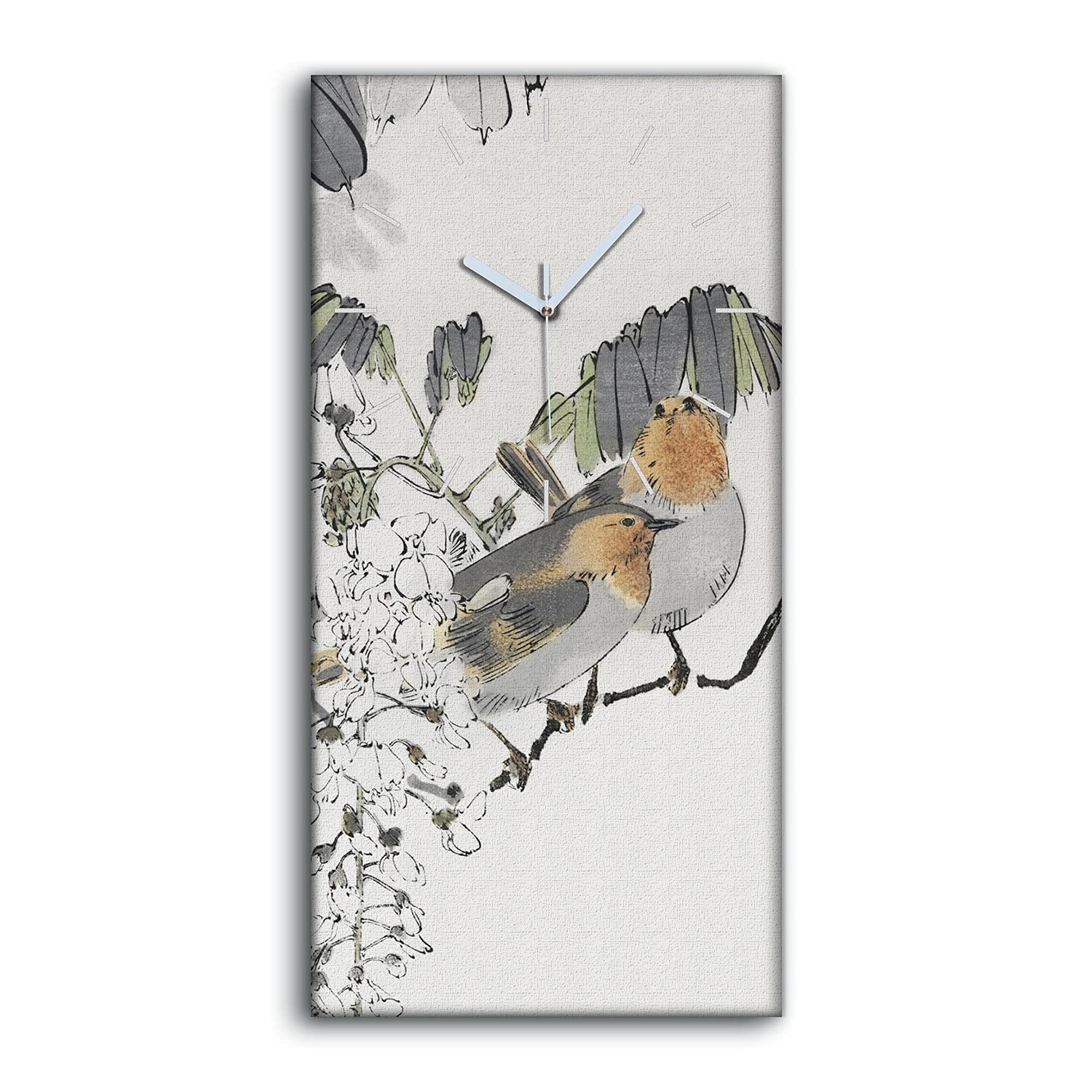 Horloge sur toile sans tic tac art moderne oiseau asiatique 30x60