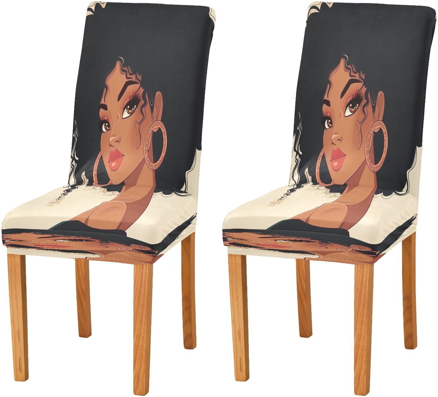 ALAZA Chair Covers for Dining Room, Beautiful Black Afro Woman with Earing Stretch Chair Cover Sets Chair Protector for Formal Dining Celebration