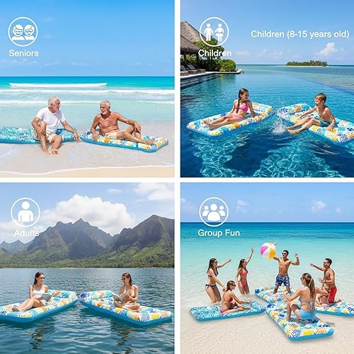 Miniatura 4 de Paquete de 2 tapetes inflables para piscina, tumbona, juguetes de natación multiusos para fiesta en la piscina, playa de verano, al aire libre,