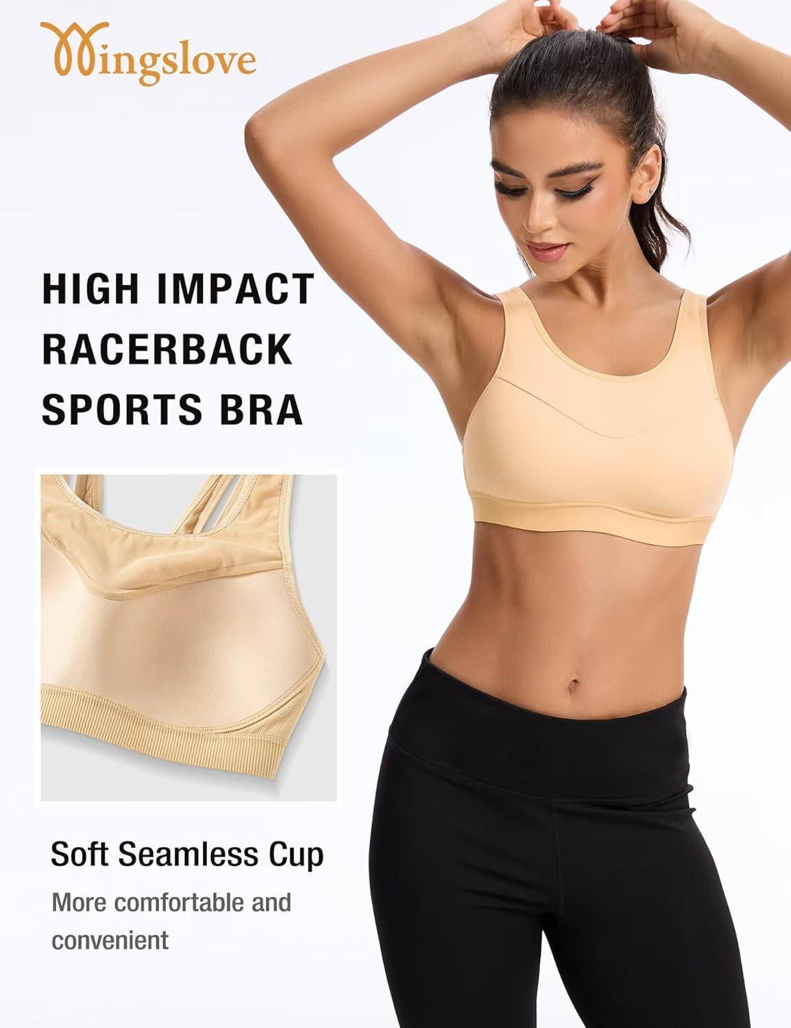 Wingslove High Impact Sports Bra for Women Seamless Wireless Racerback Running Bra with Molded Cups No Bounce - Image 4
