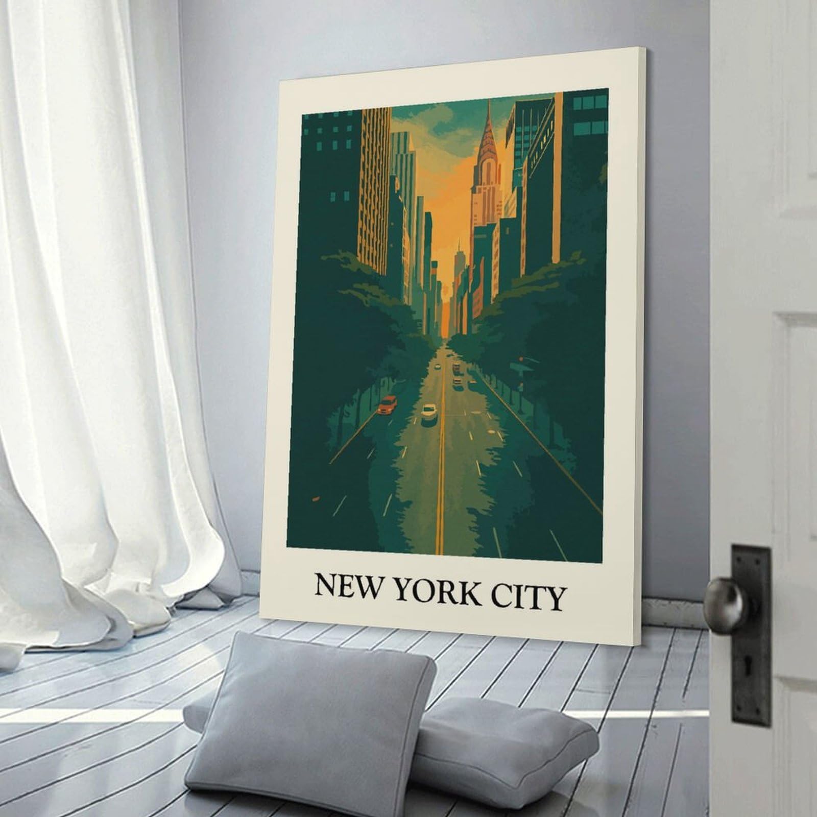 Junmoney New York City Street View Art Canvas Wall Decor 16x24inch(40x60cm), for Lounge, Study, Hallway Or Flat Walls, Canvas Wall Art That Fits Changing Layouts