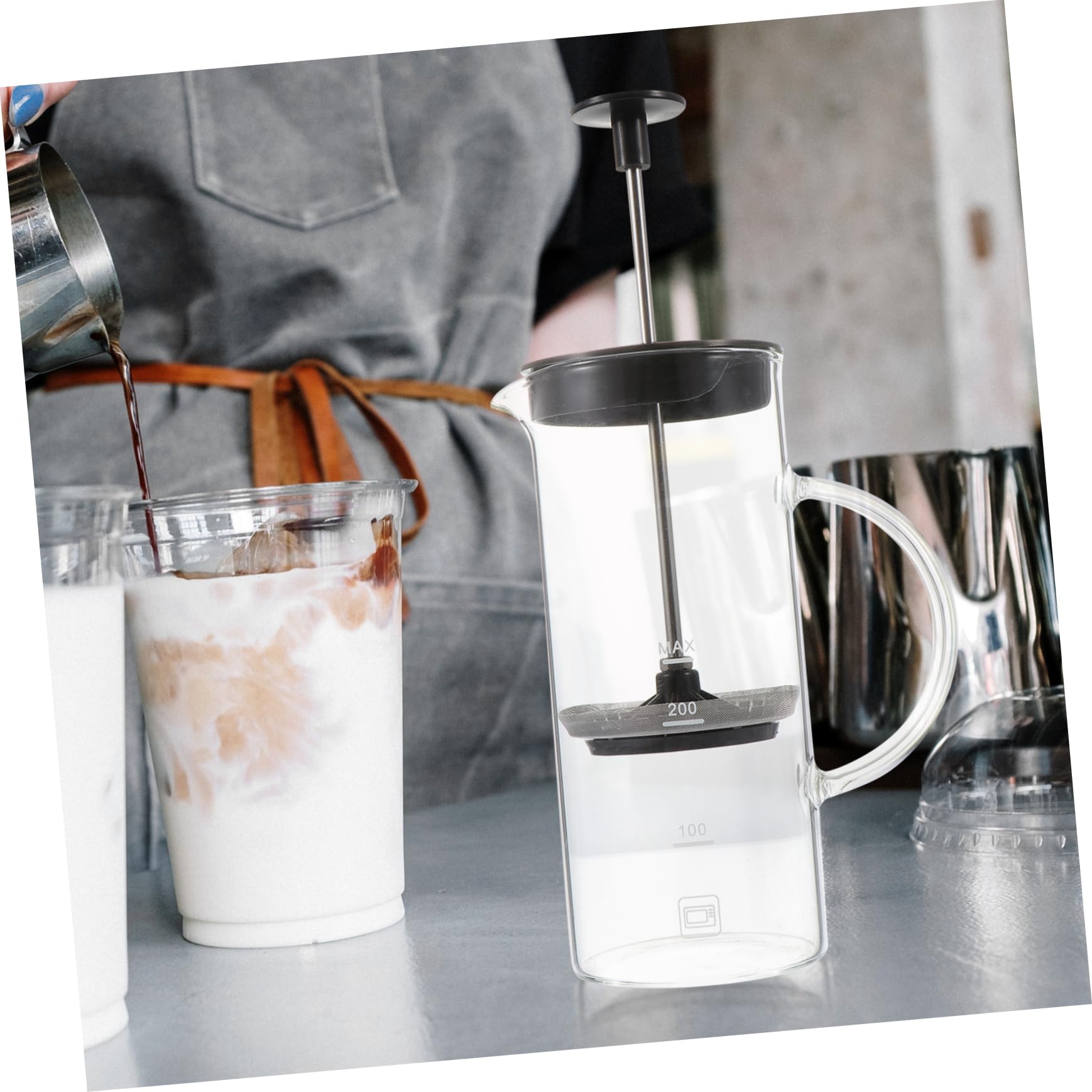 VALICLUD 1pc Glass Coffee Frother Pot Scale Stylish for Home Use Easy Foaming Lid Design for Clean Handling